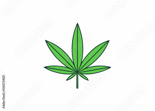 Cannabis Leaf: An isolated, vibrant green cannabis leaf, showcasing its characteristic seven-pointed shape in a minimalist, vector style.