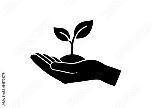 Nurturing Growth: A symbol of new beginnings, a hand delicately cradles a sprouting plant, symbolizing life, care, and environmental stewardship.