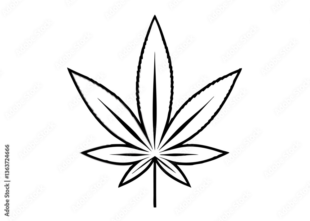 Cannabis Leaf Outline: A simple, elegant outline of a cannabis leaf, capturing its iconic form in stark black and white. Cannabis Leaf Outline: A simple, elegant outline of a cannabis leaf, capturing its iconic form in stark black and white.