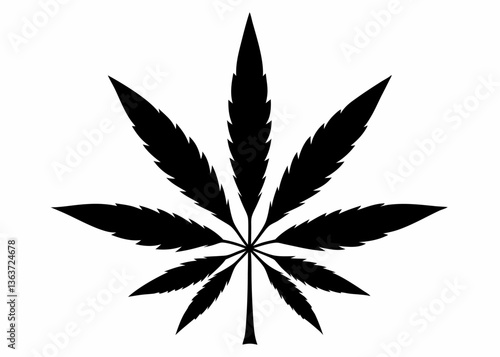 Cannabis Leaf Silhouette: A minimalist black silhouette of a cannabis leaf, with its iconic shape boldly displayed, showcasing the plant's distinct characteristics against a clear backdrop.
