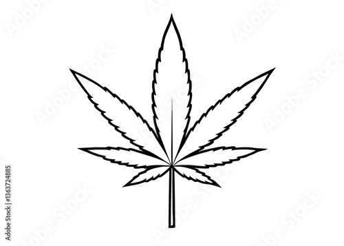 Cannabis Leaf: A minimalist line drawing of a cannabis leaf, showcasing the distinct shape and features of the plant's iconic foliage.
