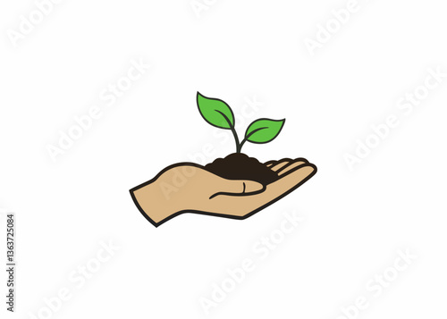 Nurturing New Beginnings: A hand delicately cradles a small plant with vibrant green leaves emerging from the fertile soil, symbolizing growth and care.