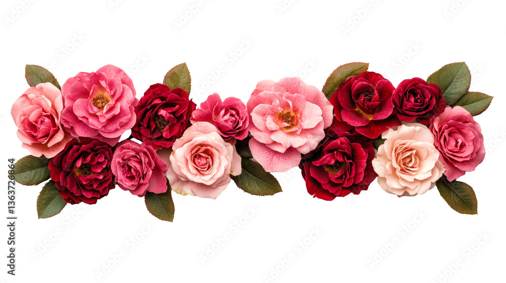 Obraz premium Roses floral arrangement of pink and red, cut out transparent