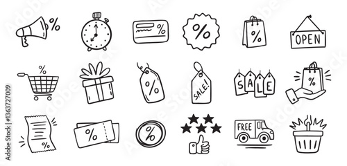 Loyalty card hand drawn doodle element icons. Symbol for Loyalty card, incentive program outline illustration icon