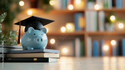 Piggy bank graduation cap savings