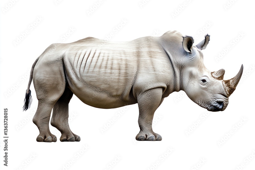 Fototapeta premium Isolated Rhino Standing Tall a Majestic Wildlife Animal on White Background