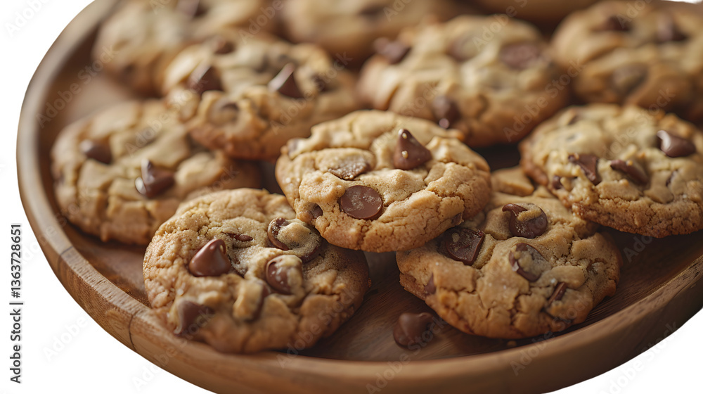 Delicious Chocolate Chip Cookies on Wooden Plate Delicious Chocolate Chip Cookies on Wooden Plate