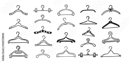 Hand drawn doodle clothes hangers set. Vector fashion hanger icon collection.