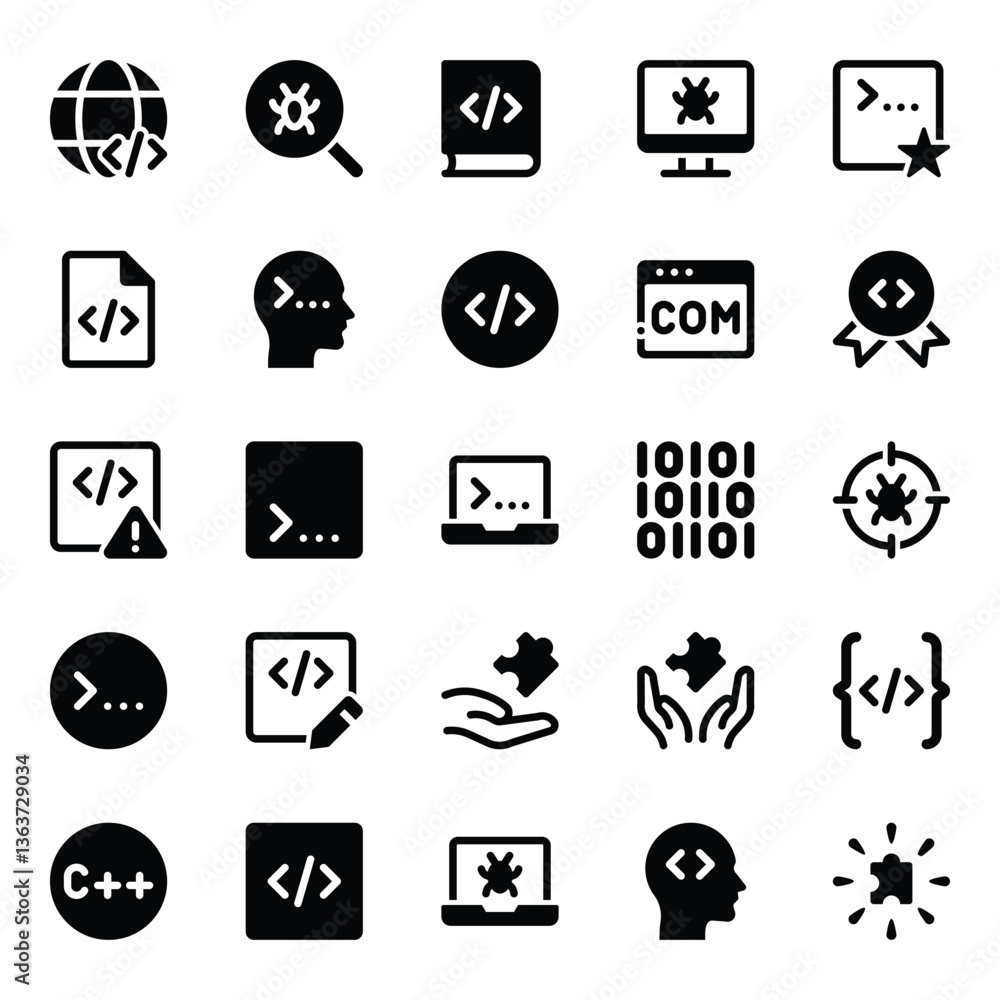 Glyph icons set for Web development, programming. Glyph icons set for Web development, programming.