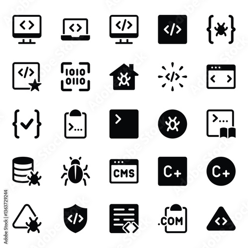 Glyph icons set for Web development, programming.