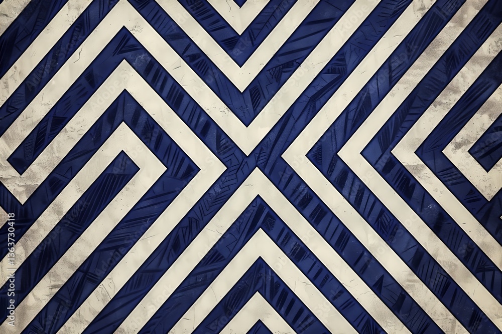 Geometric fabric pattern in navy blue and cream colors Geometric fabric pattern in navy blue and cream colors
