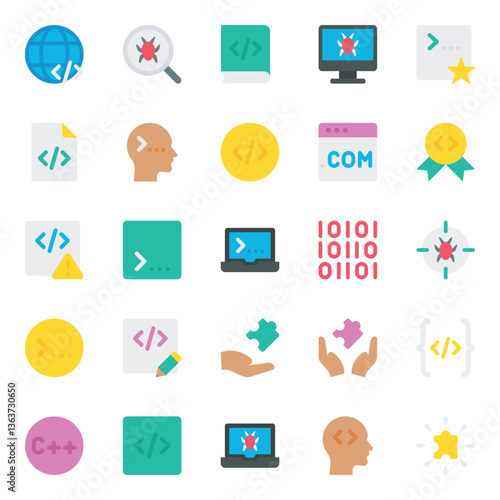 Flat color icons set for Web development, programming.