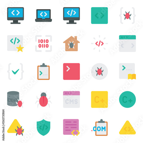 Flat color icons set for Web development, programming.