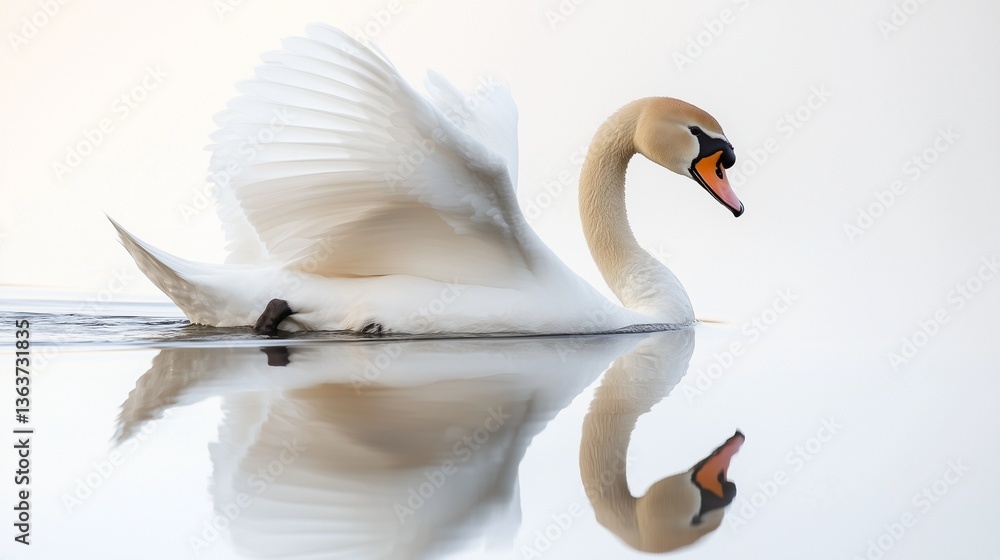 Obraz premium Graceful Swan Gliding Smoothly on Water on White Background