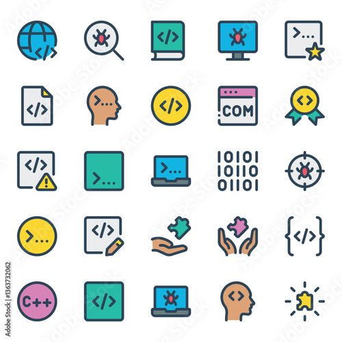 Filled outline icons set for Web development, programming.