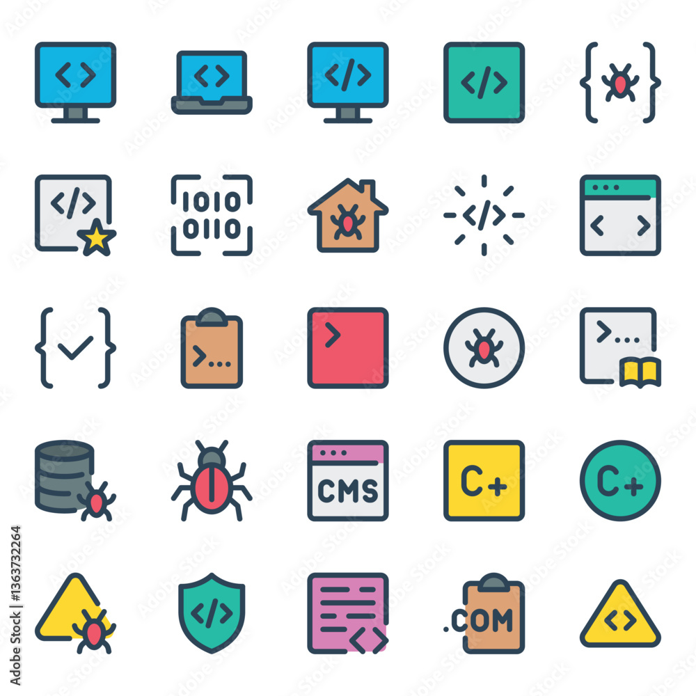 Filled outline icons set for Web development, programming. Filled outline icons set for Web development, programming.