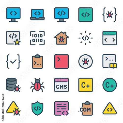Filled outline icons set for Web development, programming.