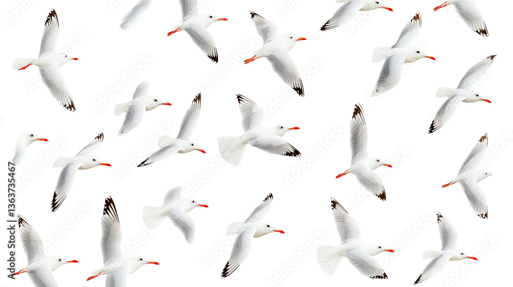 Obraz premium White seagull birds fly in the sky, cut out transparent