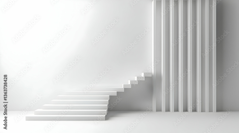 Fototapeta premium Modern Minimalist White Staircase In Empty Room