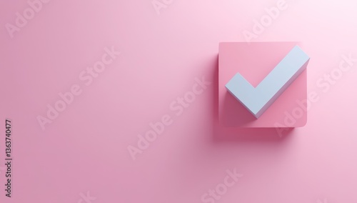 Pink background, 3D checkmark, success concept, website banner