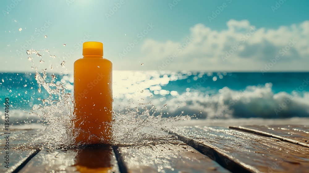 Refreshing Summer Drink by the Ocean with Splashing Waves Refreshing Summer Drink by the Ocean with Splashing Waves