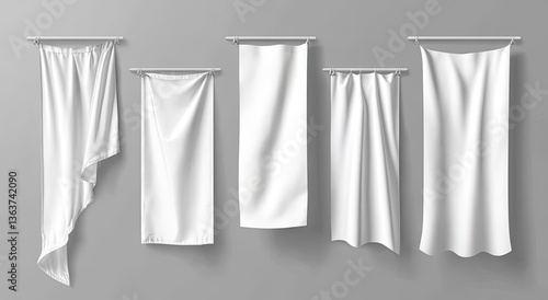 Blank white fabric panels hanging
