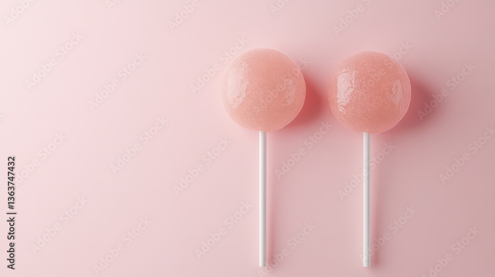 Pink lollipops on pink background; minimal sweet treat image Pink lollipops on pink background; minimal sweet treat image