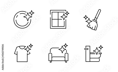 Set of Cleaning housekeeping icon, Washing Symbol Outline icon, Editable Stroke