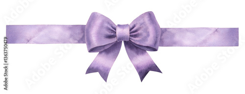 Watercolor violet gift bow, silk ribbon. Painted bowknot elements isolated transparent background. Hand drawn illustration bowtie. For print decoration, fabric, wrapping, wallpaper, greeting cards