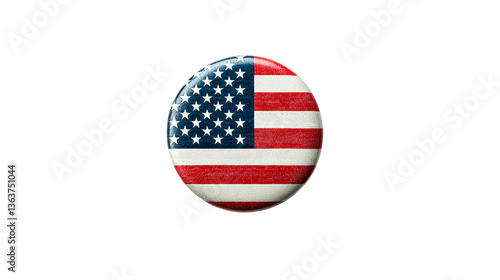 Round badge featuring the American flag with stars and stripes