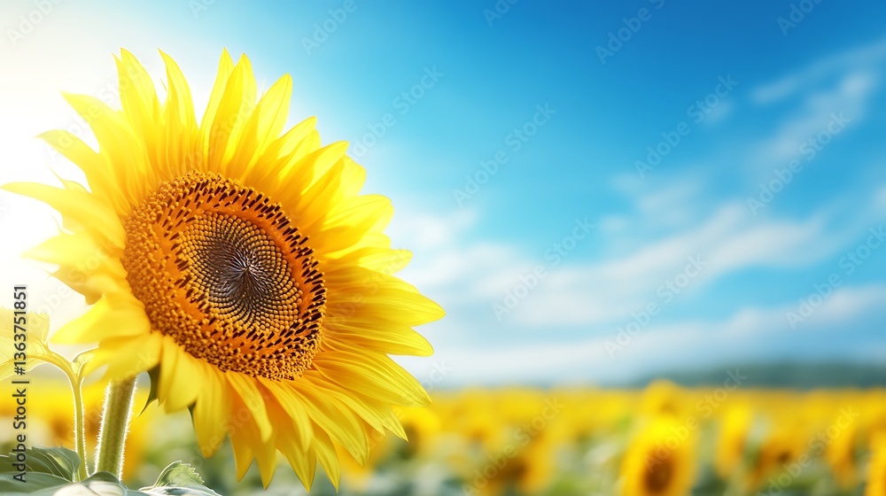 Fototapeta premium Vibrant sunflower in a sunny field.