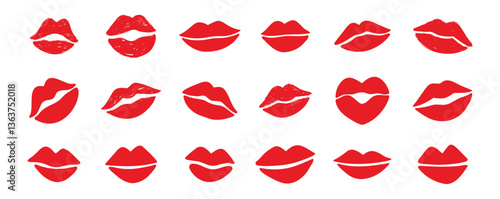 lips kiss clipart. lips kiss hand drawn silhouette symbols. Decor red lips cartoon drawing elements set