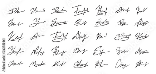 Signatures set. Fictitious handwritten signatures template for signing documents.