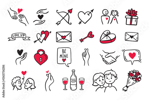 Doodle Love Network Icons, Valentine's Day Outline Illustration