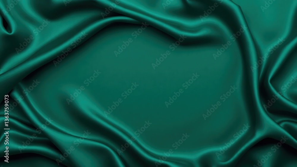 Obraz premium Dark teal green silk satin. Shiny smooth fabric. Soft folds. Luxury background with space for design. web banner. Flat lay, top view table. Birthday, Christmas, Valentine, New year.
