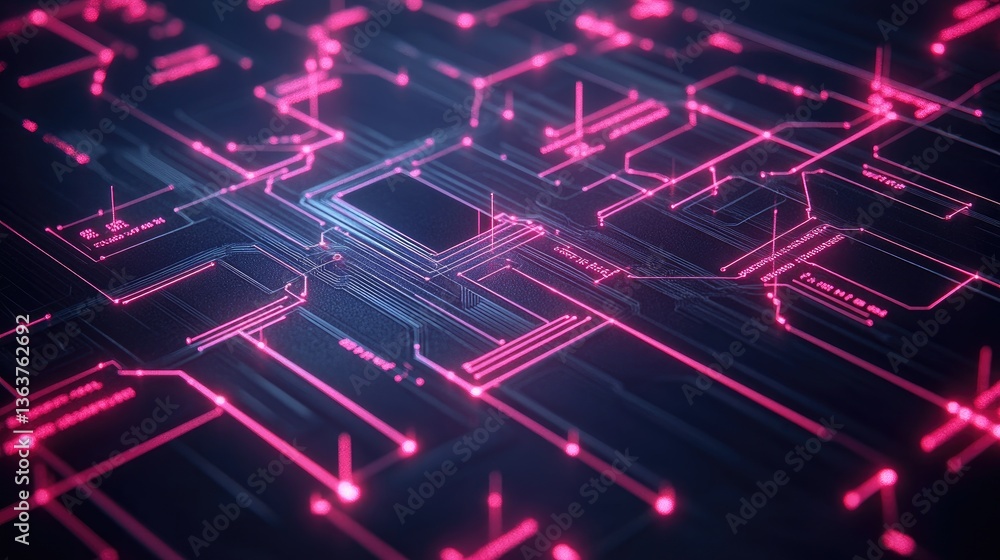 Fototapeta premium Neon-lit digital financial ecosystem showcasing blockchain payments, smart contract automation, and AI-driven market analytics.