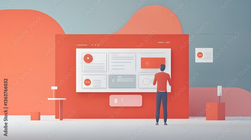 Man Standing in Front of Digital Interface with Blue and Orange Backdrop Man Standing in Front of Digital Interface with Blue and Orange Backdrop