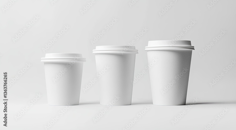 Three blank disposable coffee cups in a row Three blank disposable coffee cups in a row