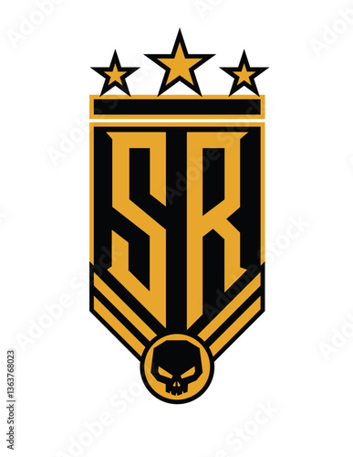 escudo estilo militar, monograma letras SR, logotipo, letra S, letra R, vectores