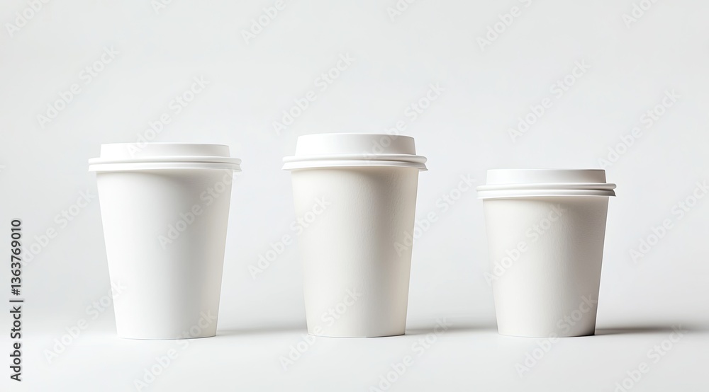 Three Disposable Coffee Cups in a Row Three Disposable Coffee Cups in a Row