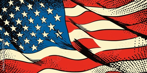 Dramatic Pop Art American Flag USA Patriotic Illustration Stars and Stripes Design