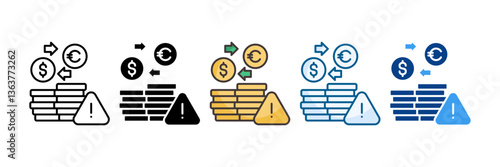 Currency Devaluation Icon Set Multiple Style Collection