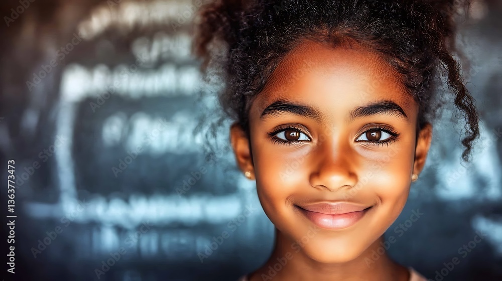 Smiling girl in front of a blackboard. Smiling girl in front of a blackboard.
