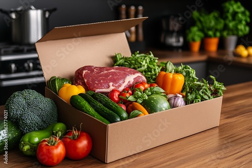 Fresh meat  veggie delivery box.