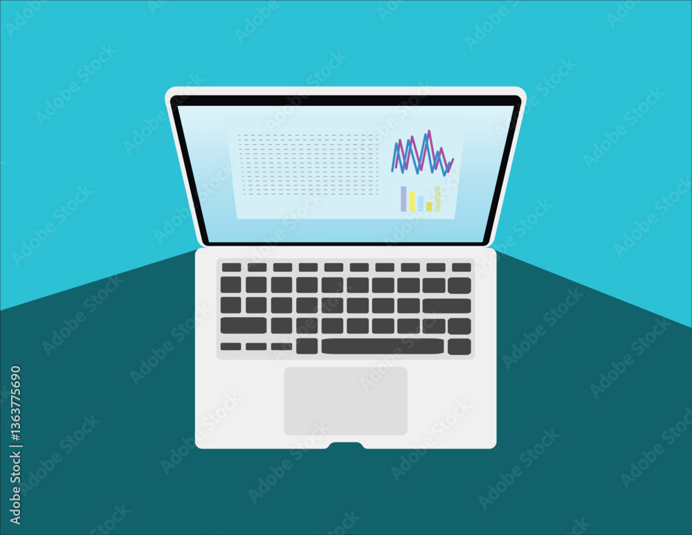 Laptop showing statistical graphs and data on neutral background Laptop showing statistical graphs and data on neutral background