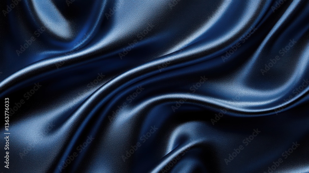 Obraz premium Navy blue silk satin. Dark elegant luxury abstract background with space for design. Shiny smooth fabric. Soft folds. Drapery. Color gradient. Lines. Wavy pattern.