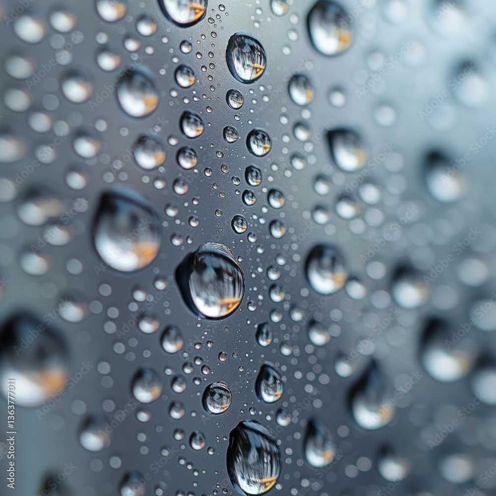 Close-up of water droplets on a glass surface, creating a serene and refreshing atmosphere. Close-up of water droplets on a glass surface, creating a serene and refreshing atmosphere.