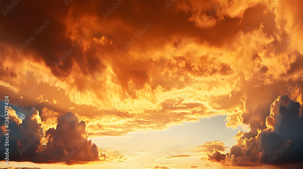 Fototapeta premium Fiery Sunset Cloudscape Panorama