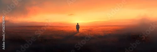 Boundless Longing: A Sunset Embrace Between Hope and Solitude in the Vastness of an Open Field