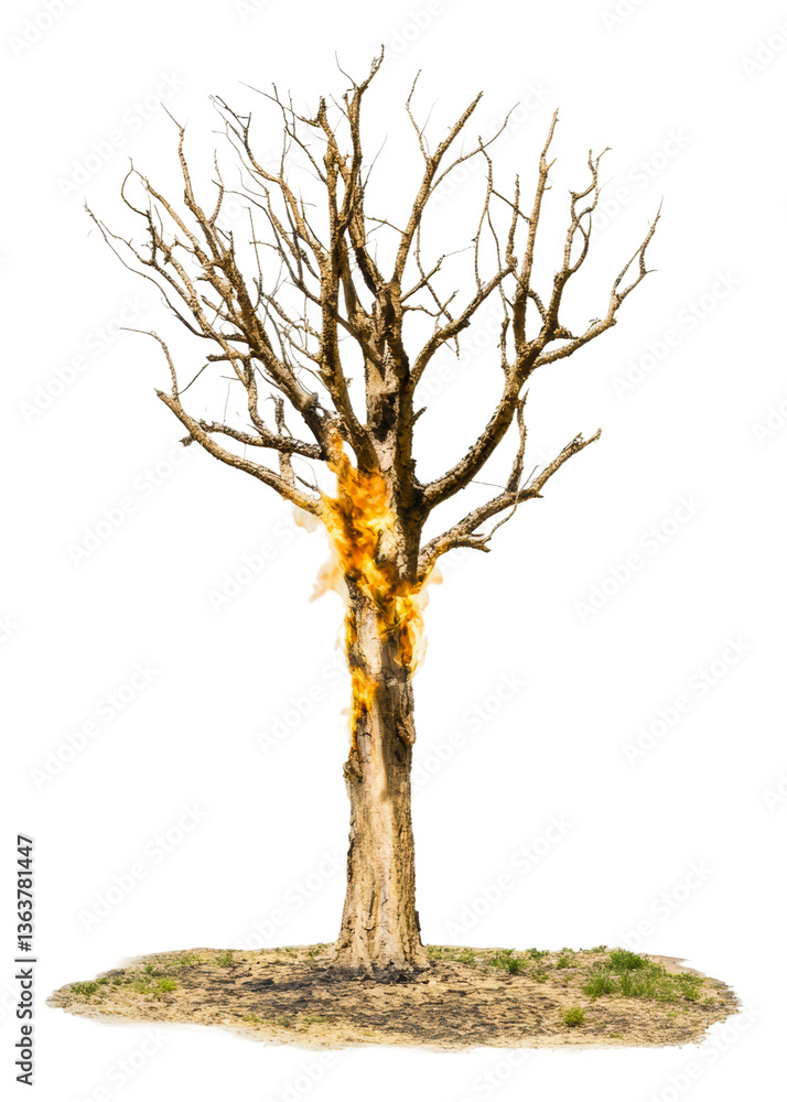 Burning tree in nature artistic flame representation view isolated on transparent background Burning tree in nature artistic flame representation view isolated on transparent background